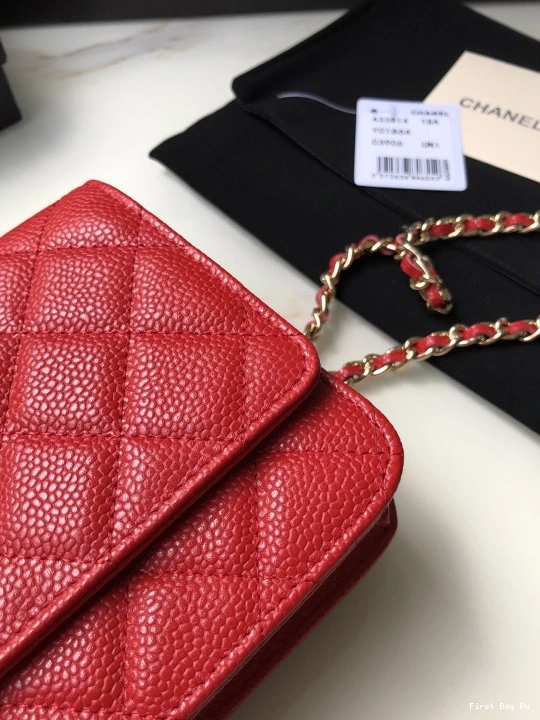 First Bag Ru CAVIAR GOLD CHAIN CHANEL WALLET WITH HARDWARE 0726